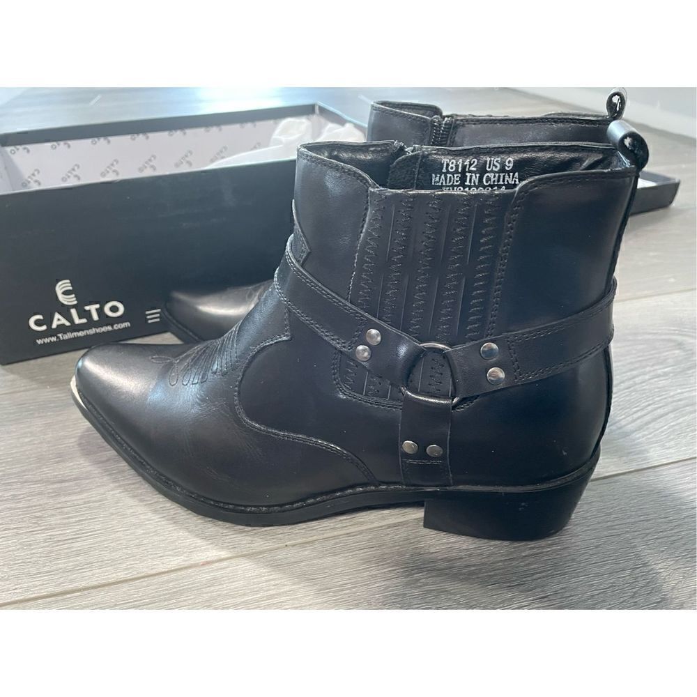 CALTO Men 9 invisible 3.3" Height Increasing Elevator Western Ranch Style Boot